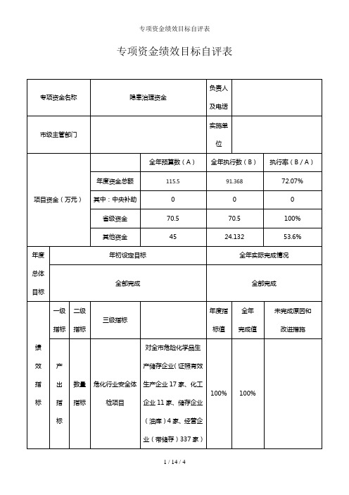 专项资金绩效目标自评表