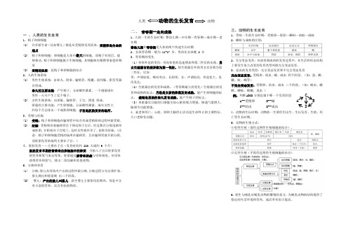 浙教版 七年级下  第一章 代代相传的生命(一)动物的生长发育 知识提纲