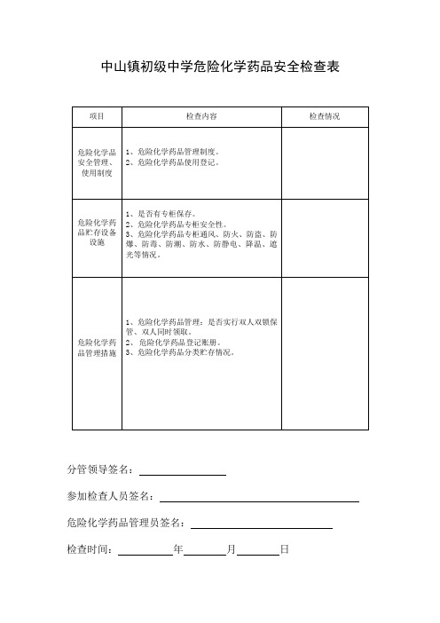 中山镇初级中学化学实验室危险品管理检查表