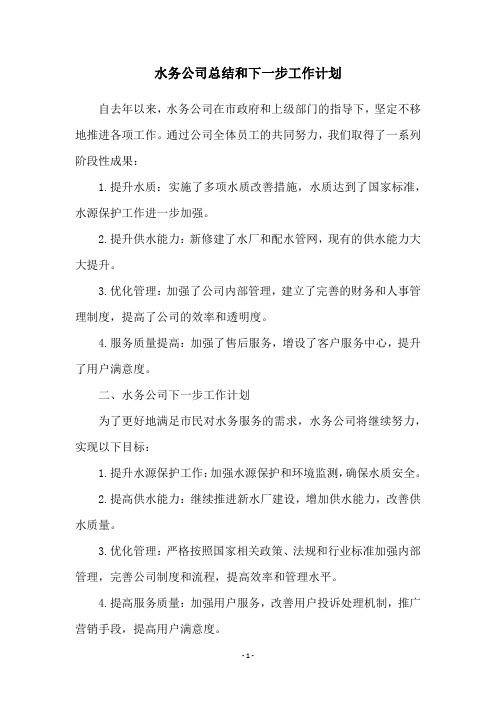 水务公司总结和下一步工作计划