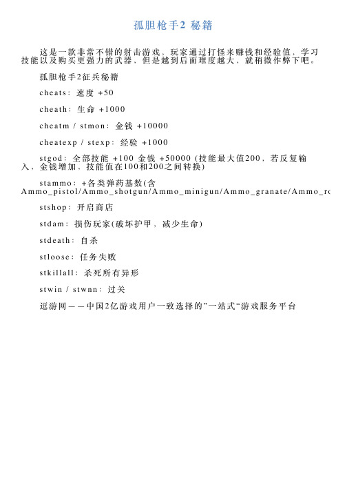 孤胆枪手2秘籍