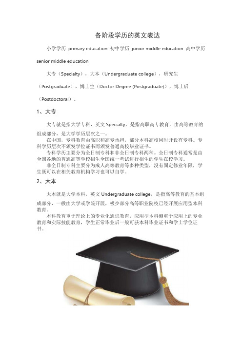 各阶段学历的英文表达