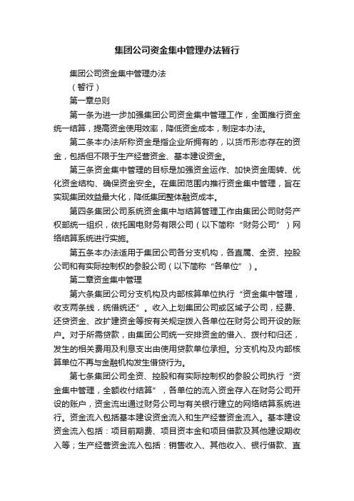 集团公司资金集中管理办法暂行