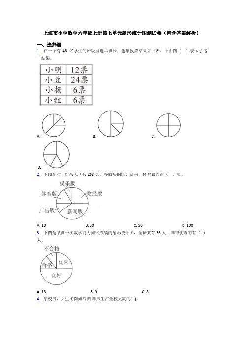 上海市小学数学六年级上册第七单元扇形统计图测试卷(包含答案解析)