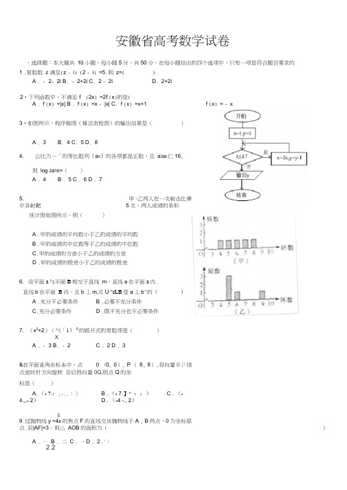 安徽高考数学理科试卷及答案(精美Wor