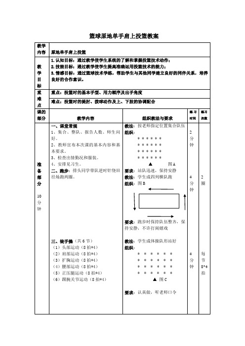 篮球原地单手肩上投篮教案