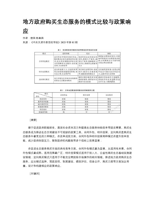 地方政府购买生态服务的模式比较与政策响应 