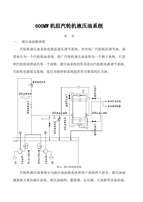 600MW机组主机液压油系统