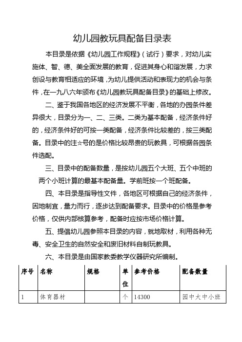 幼儿园年检督导评估——云南省幼儿园教玩具配备目录C5-5