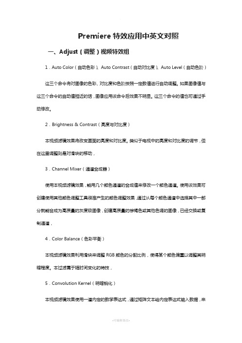 premiere视频特效中英文对照