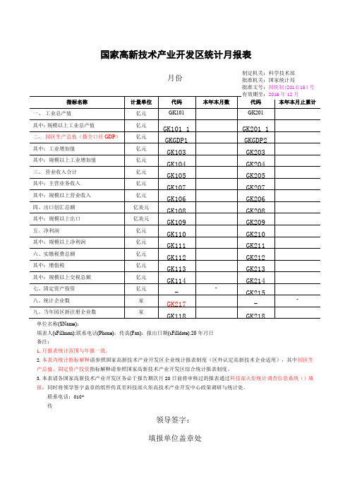 国家高新技术产业开发区统计报表国家高新区精编