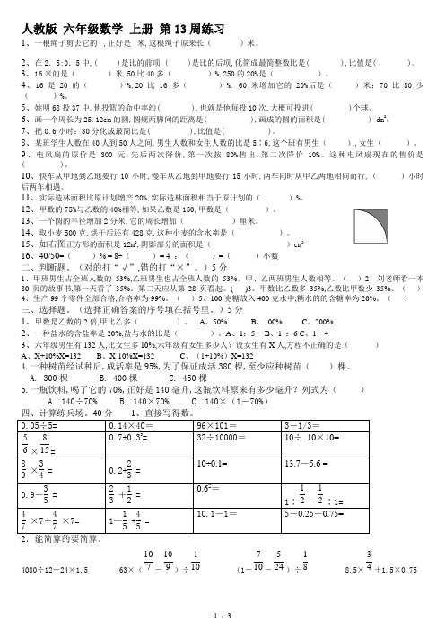 人教版 六年级数学 上册 第13周练习