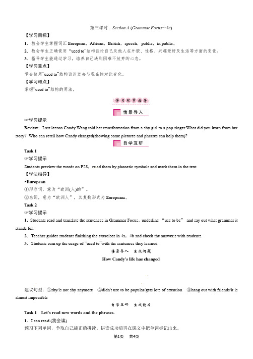 人教版九年级Unit4 Section A(Grammar Focus~4c)教案