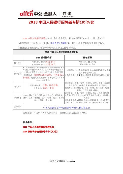 2018中国人民银行招聘新考情分析对比