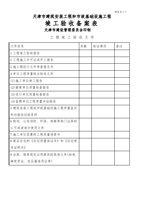 天津市建筑安装工程和市政基础设施工程竣工验收备案表