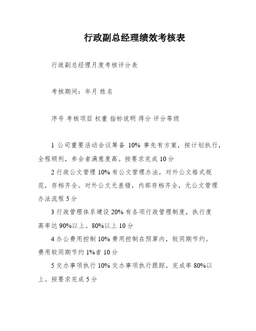 行政副总经理绩效考核表