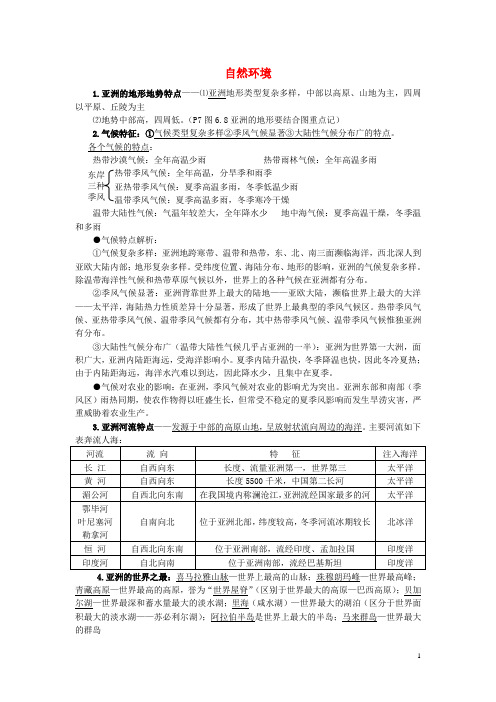 新人教版七年级地理下册6.2自然环境知识点归纳