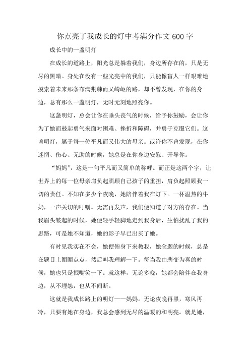 你点亮了我成长的灯中考满分作文600字