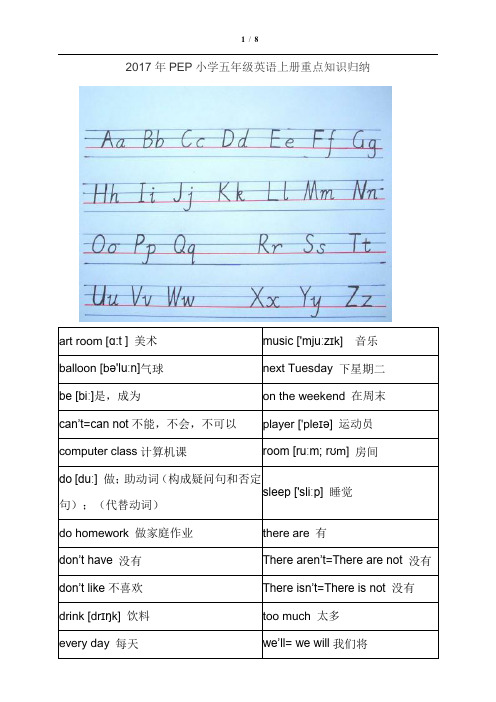 2017年9月小学五年级英语语法重点知识归纳精简版