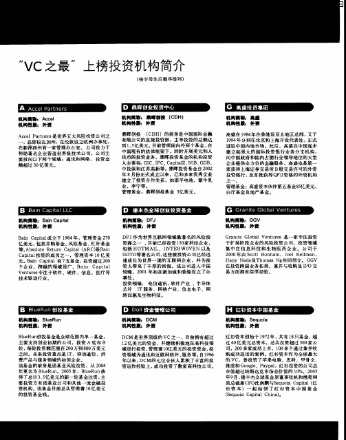 “VC之最”上榜投资机构简介