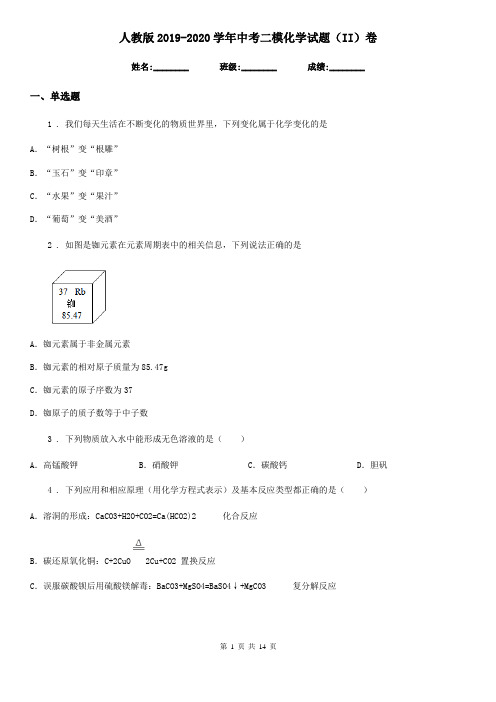 人教版2019-2020学年中考二模化学试题(II)卷