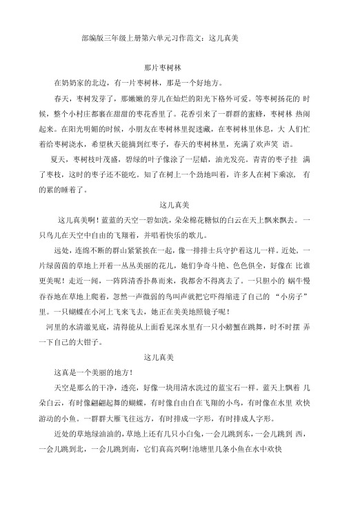 部编版三年级上册第六单元习作范文：这儿真美 9篇