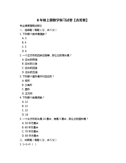 6年级上册数学复习试卷【含答案】