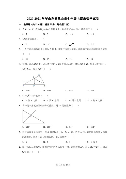 山东省乳山市七年级上期末数学试卷(附答案解析)