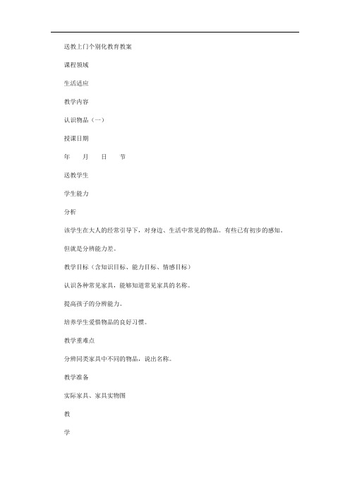 送教上门特殊学生教育教案(认识物品、认识常见字)