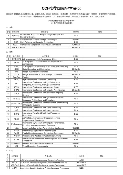 CCF推荐国际学术会议