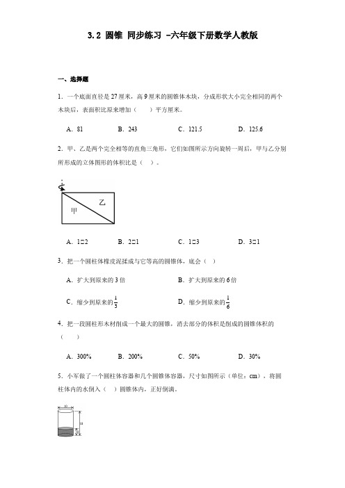 3 2 圆锥(同步练习) 六年级下册数学人教版 