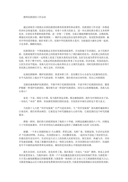 最新教师民族团结工作总结