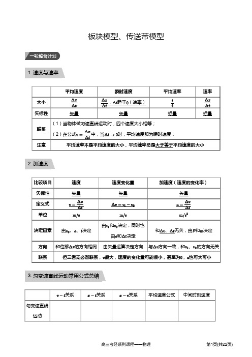 高三物理一轮复习7板块模型、传送带模型(教师版)