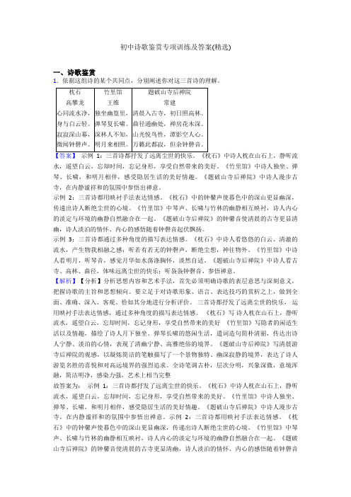 初中诗歌鉴赏专项训练及答案(精选)