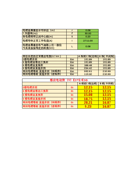 单芯电缆感应电动势计算