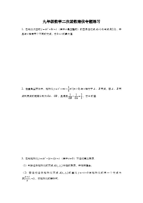 九年级数学二次函数培优专题练习