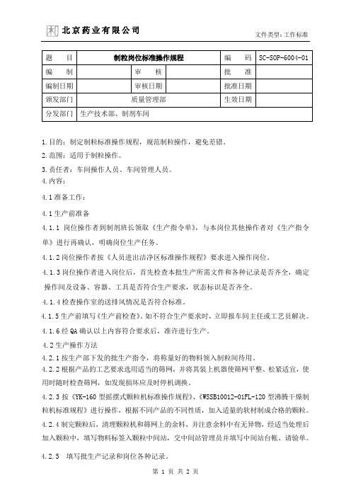 SC-SOP-6004-00 制粒岗位标准操作规程