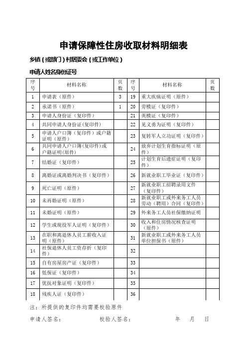 保障性住房申请表格