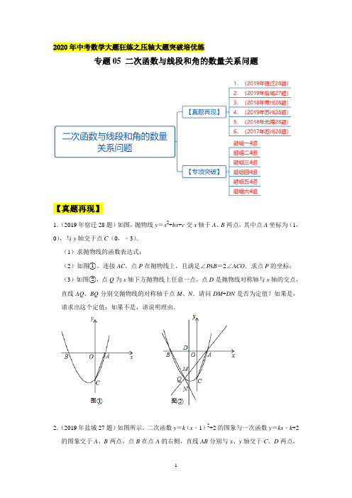 2020年中考数学压轴题突破专题5 二次函数与线段和角的数量关系问题