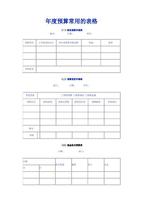 年度预算常用的表格