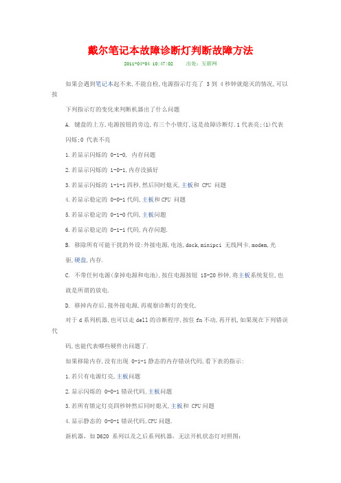 DELL笔记本故障诊断灯判断故障方法很全的