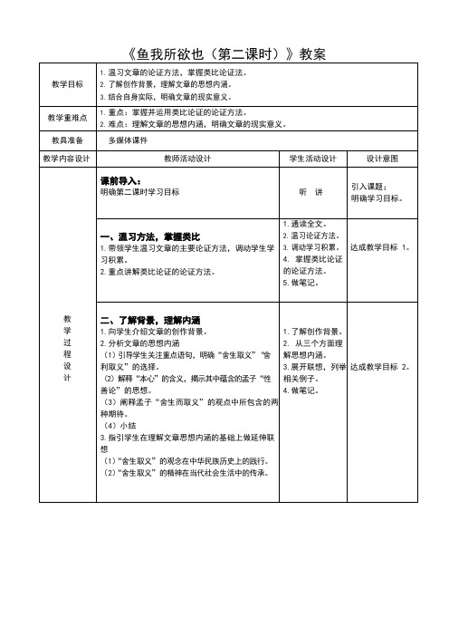 《鱼我所欲也(第二课时)》教案