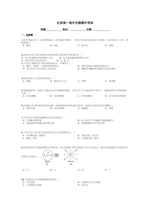 江苏高一高中生物期中考试带答案解析
