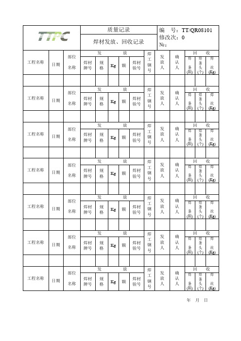 08101焊材发放、回收记录