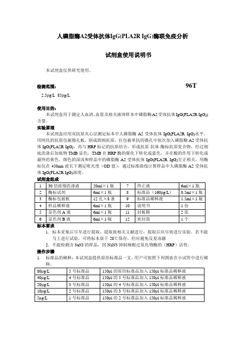 人磷脂酶A2受体抗体IgGPLA2RIgG酶联免疫分析