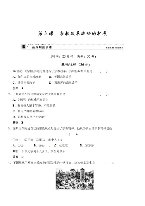 最新2019年高中历史专题复习 第5单元 第3课《历史专项复习试题 宗教改革运动的扩展》(含详解)