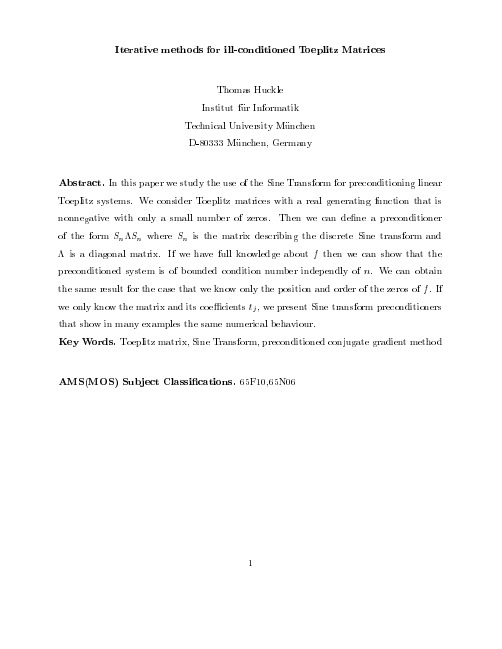 Iterative methods for ill-conditioned Toeplitz matrices