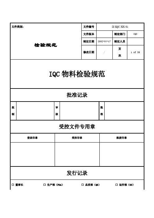 科技公司IQC物料检验规范