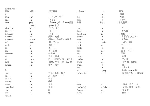 天津市小学生教育初等英语水平测试一级单词