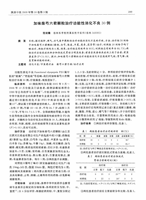 加味柴芍六君颗粒治疗功能性消化不良30例